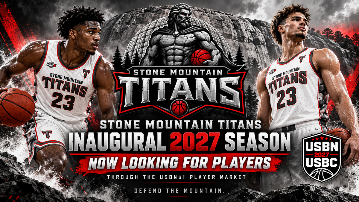 Stone Mountain Titans 2027 USBC inaugural season and player recruitment banner featuring the official Titans and USBC logos.